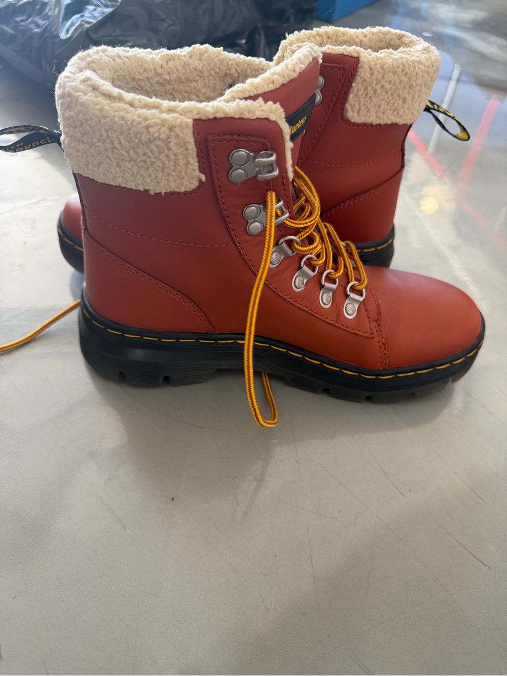 Dr. Martens Red Lace-Up Sherpa Collar Boots